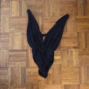 Black sparkly v-neck bodysuit